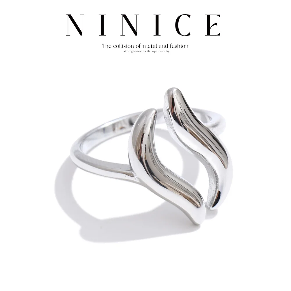 NiNice Edelstahl-Wellen-verstellbarer Ring für Damen, stilvolles, einzigartiges Design, geometrisch, attraktiv, trendiger Schmuck, Geschenk
