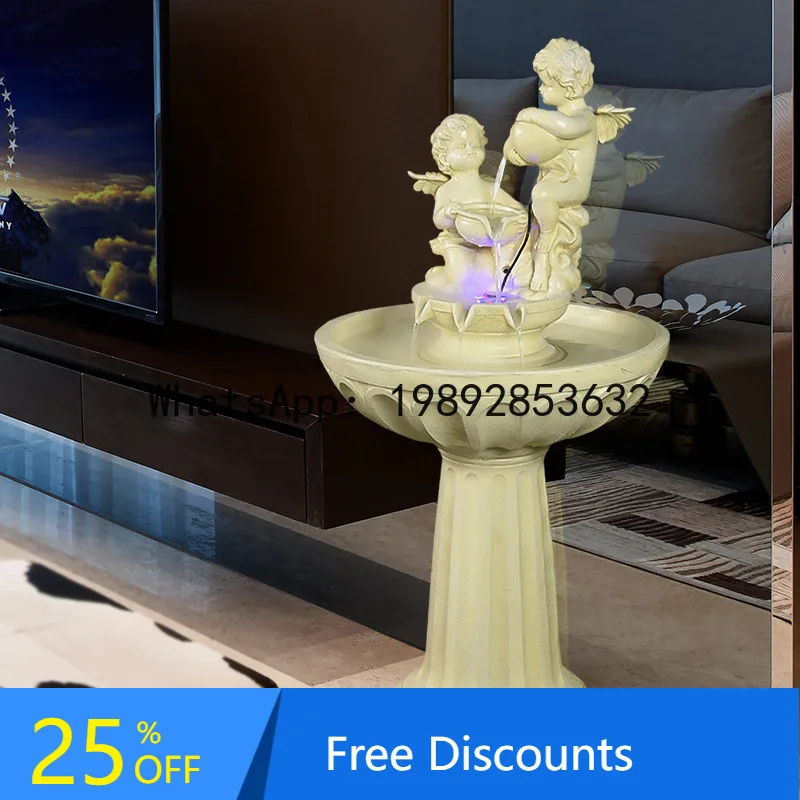 

ZK Living Room Flowing Water Fountain Floor Ornament Home Decoration European Style Little Angel Bonsai Creative Craft