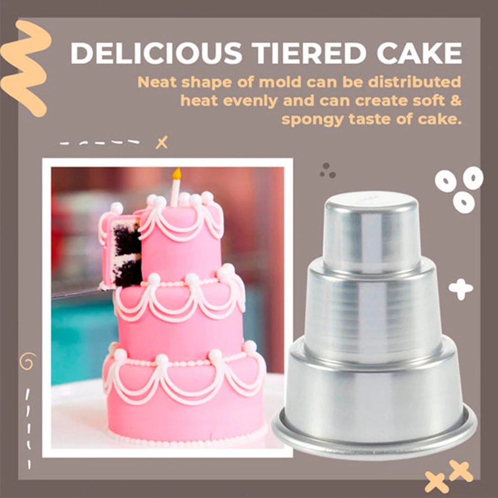 Aluminum Alloy 3-Tier Cake Baking Mold Multi-Tiered Cupcake Mould Reusable Holiday Pan Bakeware Accessories Medium