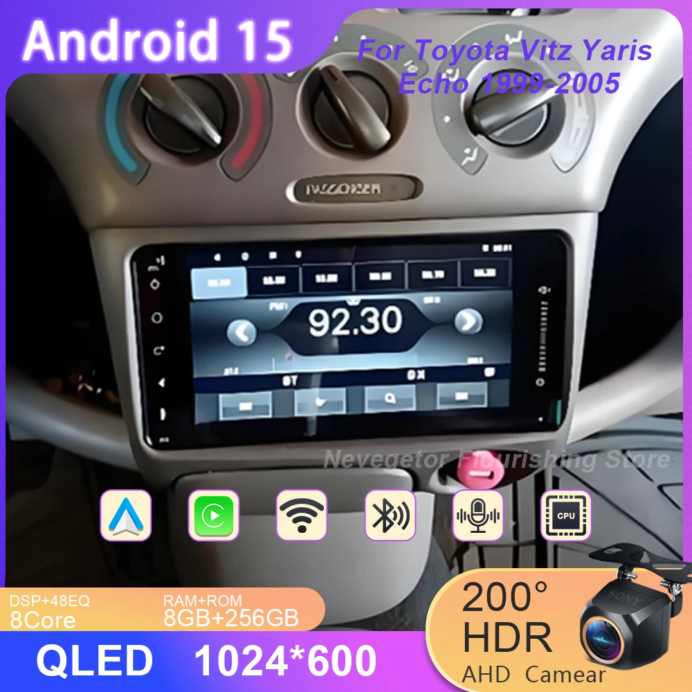 

Android 15 For Toyota Vitz Yaris Echo 1999-2005 Carplay Auto Car Radio Multimedia Video Player Navigation GPS No 2Din 2 Din DVD