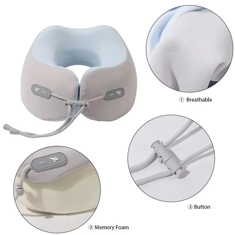 Premium 100% Pure Memory Foam Travel Neck Pillows Detachable Fabric Breathable Cover Machine Washable  Neck Pillow
