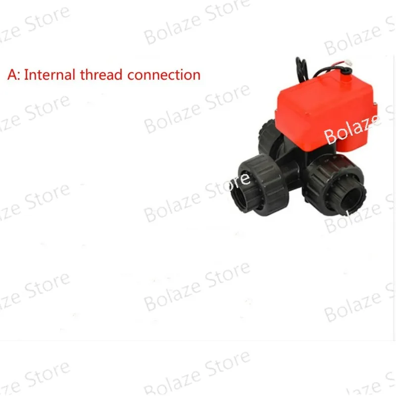 DC12V DC24V 3 Way Valve Ceramic Core Electric Ball Valve Plastic Interface Motorized Ball  L Type Valve  DN25 DN32 DN40