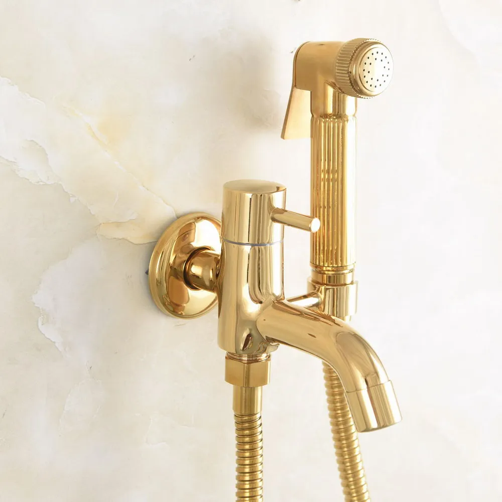 Polished Gold Color Brass Bathroom Sink Faucet /Garden Water Tap / Hand Held Shower Head / Shower Hose / shower Bracket mav515