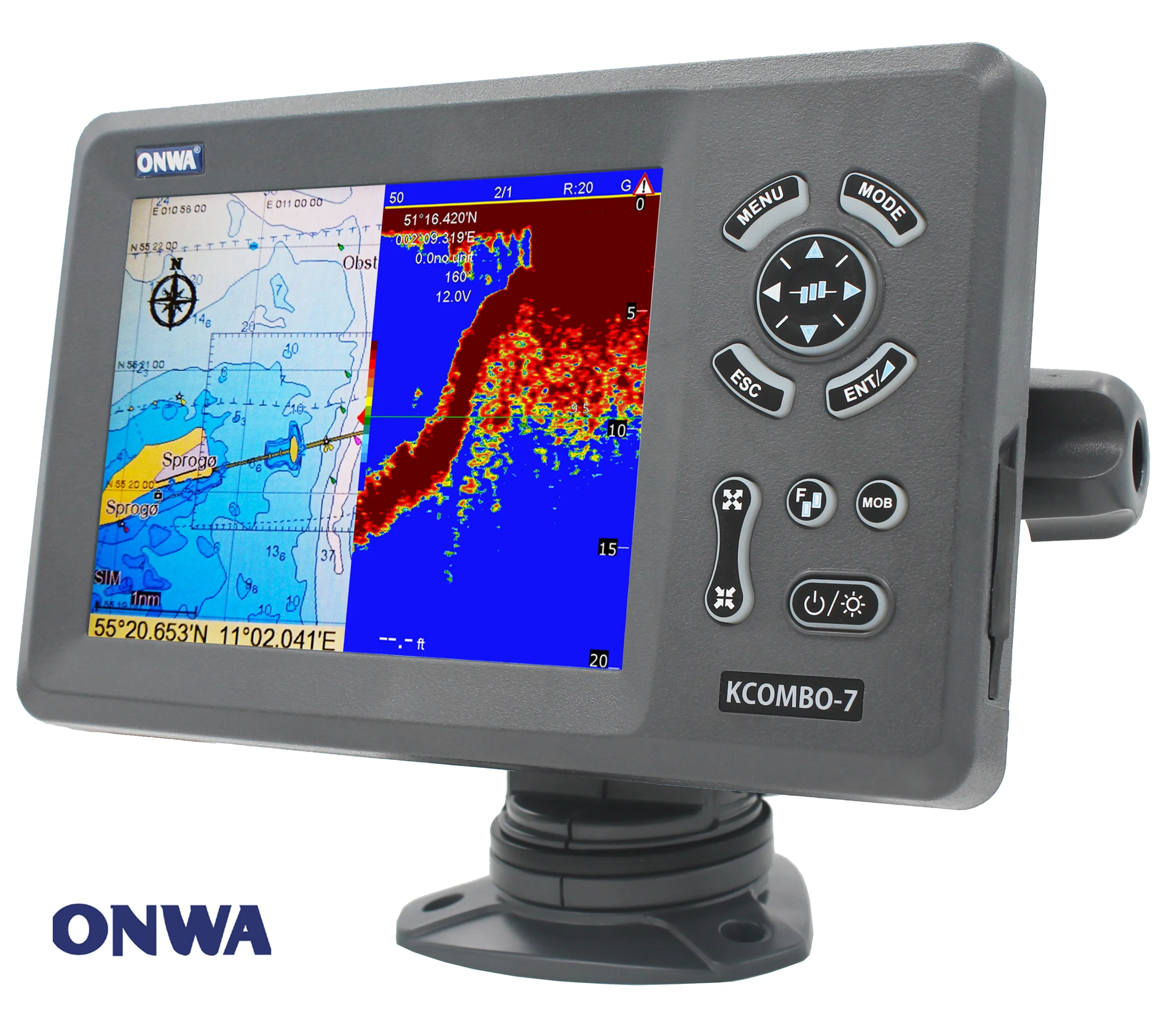 ONWA KCombo-7A 7inch  marine GPS combo transducer Color LCD GPS plotter Combo with Fishfinder GPS +FISH FINDER+ Class B AIS