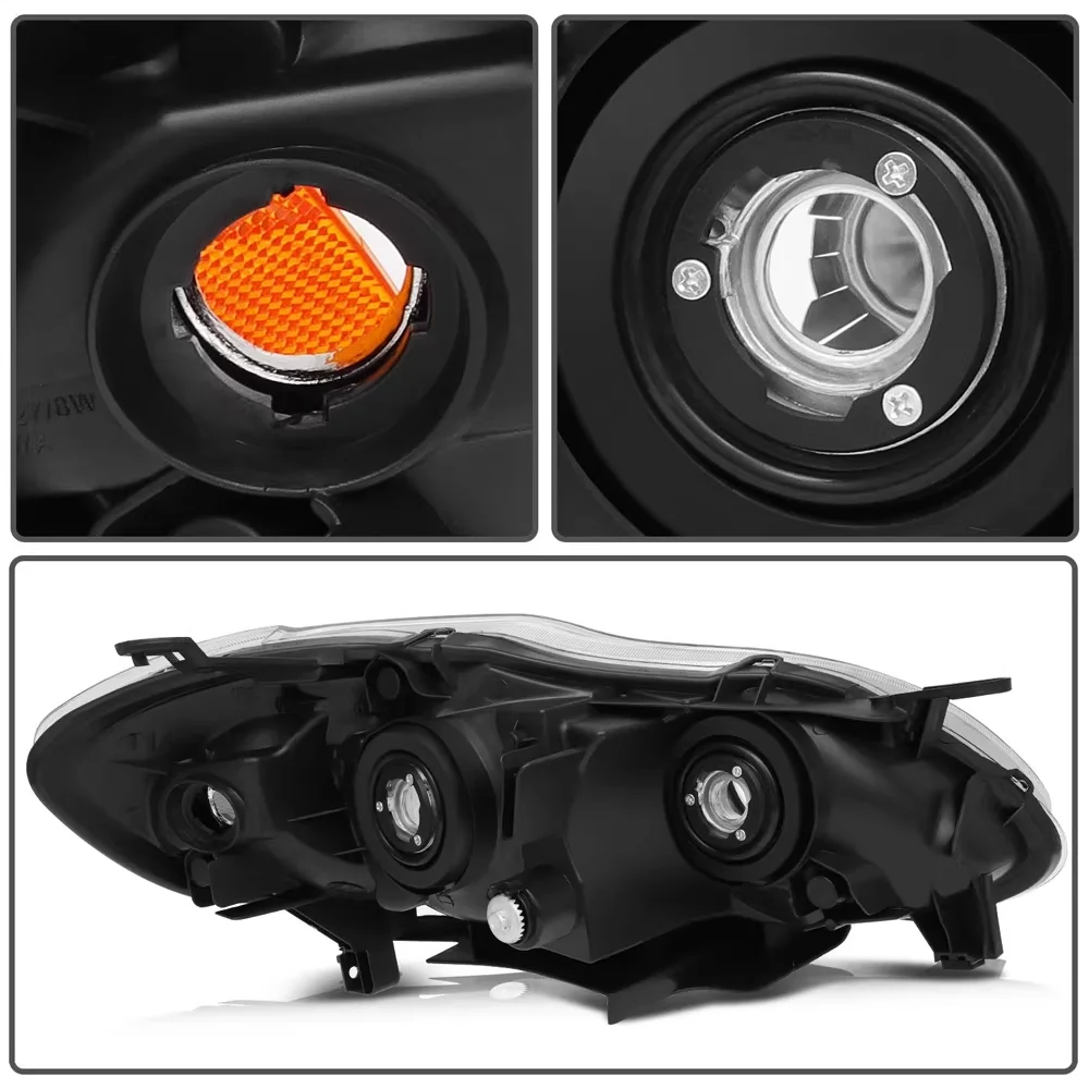 For 2003-2008 Toyota Corolla USA Version Headlight Assembly Clear Lens Black Housing Direct Replacement OEM 81110-02370 81150-02