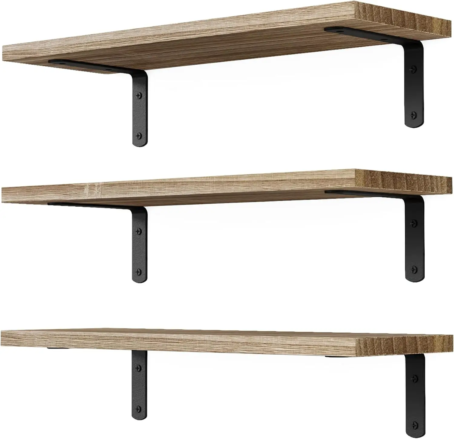 

3-Pack Rustic Brown Floating Shelves – Wooden Wall Mounted Shelves for Bathroom Storage, Bedroom Book Shelf, Living Room Decor