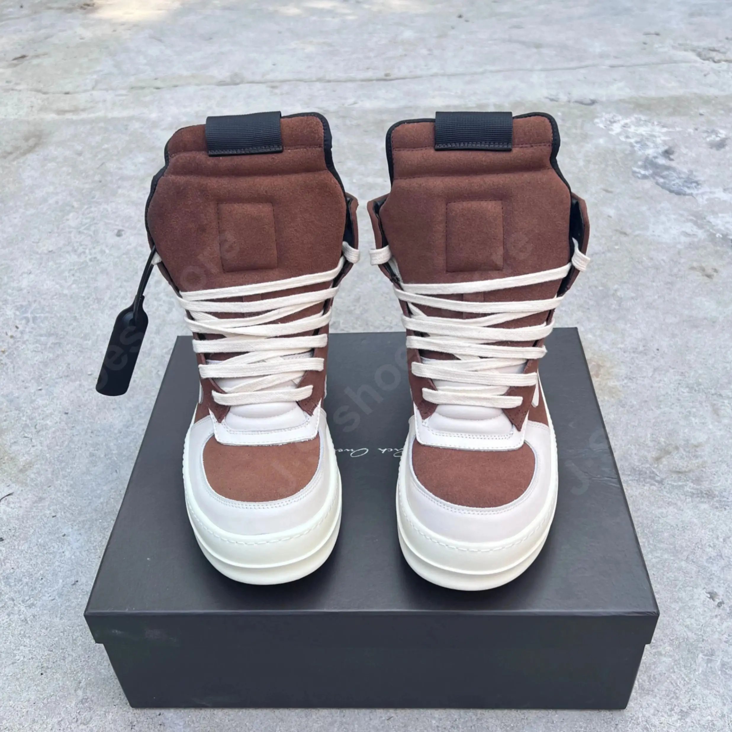 

Brand RO Shoe Men Sneaker Ricks Skateboard Shoes Caramel Colour Suede Women Ankle Boot Owens Casual Sneaker High Top Suede Boots