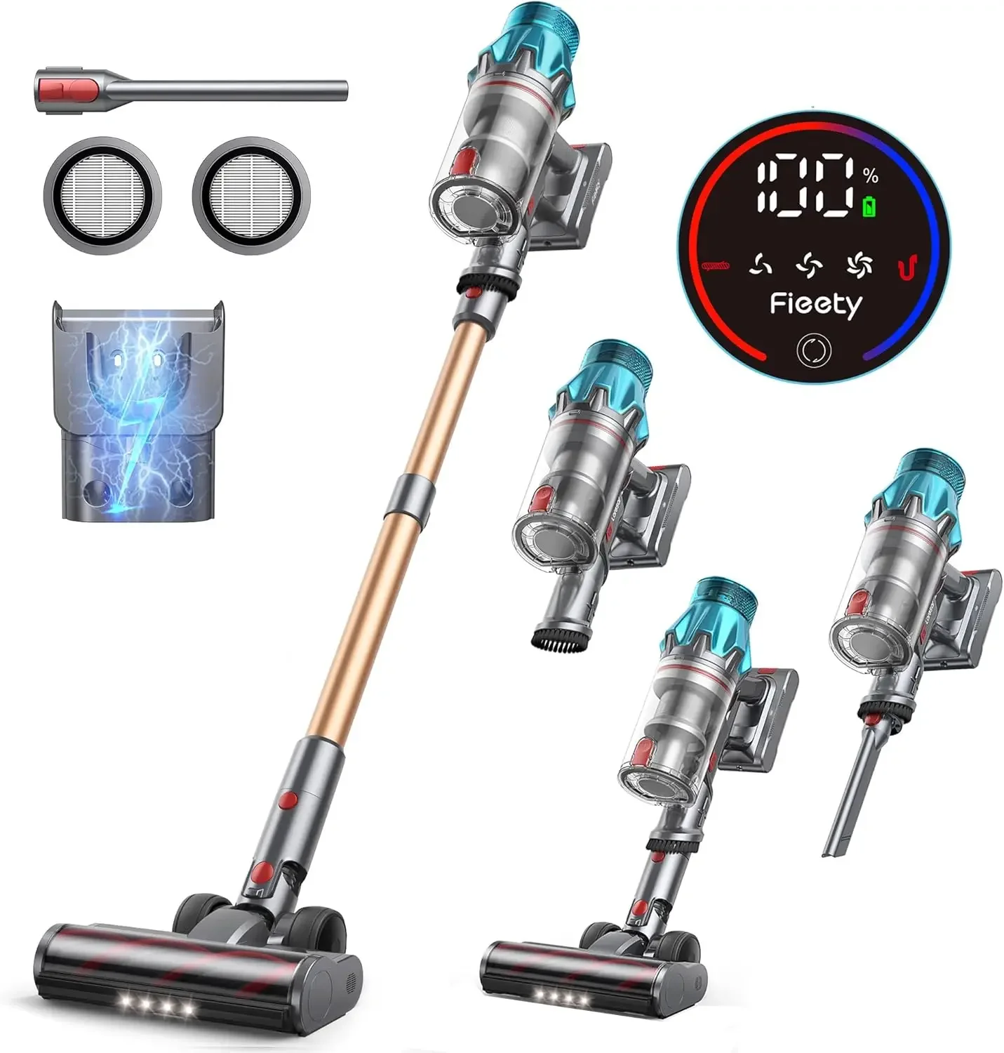 Vacuum Cleaner 550W/45Kpa, Stick Vacuum Cleaners 60 Mins Max Runtime with Charging Dock, Self-Standing Handheld Vacuum