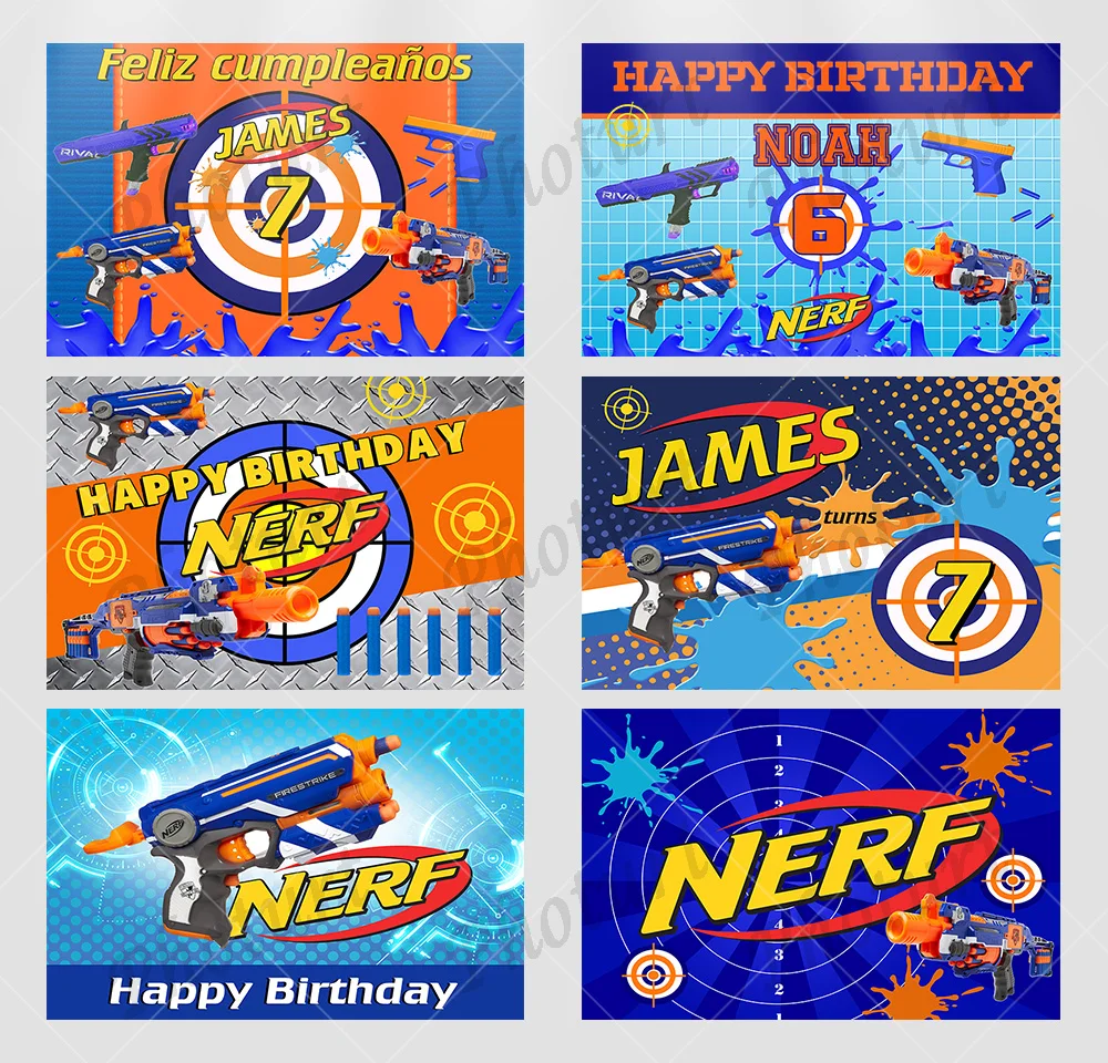 PHOTURT NERF Gun Photography Backdrop Kids Birthday Party Background Blue Toy Bullseye Polyester Vinyl Photo Studios Props