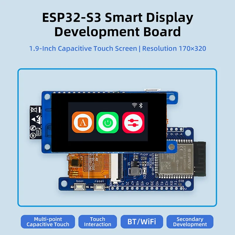 ESP32 S3 LVGL Development Board with 1.9 Inch IPS 320*170 Capacitive Touch Screen 8MB PSRAM 16M Flash 240 MHz Support WIFI BT