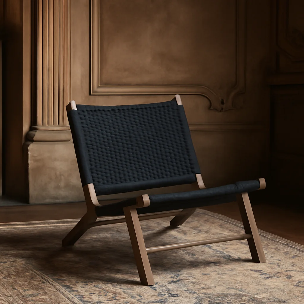 

BM166 Кресло плетеное деревянное Rope Woven Solid Wood Lounge Chair для балкона и спальни стиль ваби-саби