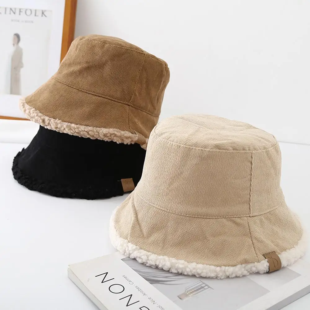 Trendy Lambswool Winter Bucket Hat Soft Thickened Fisherman Cap Warm Reversible Hip-Hip Cap for Casual, Trips, Sports, Skiing