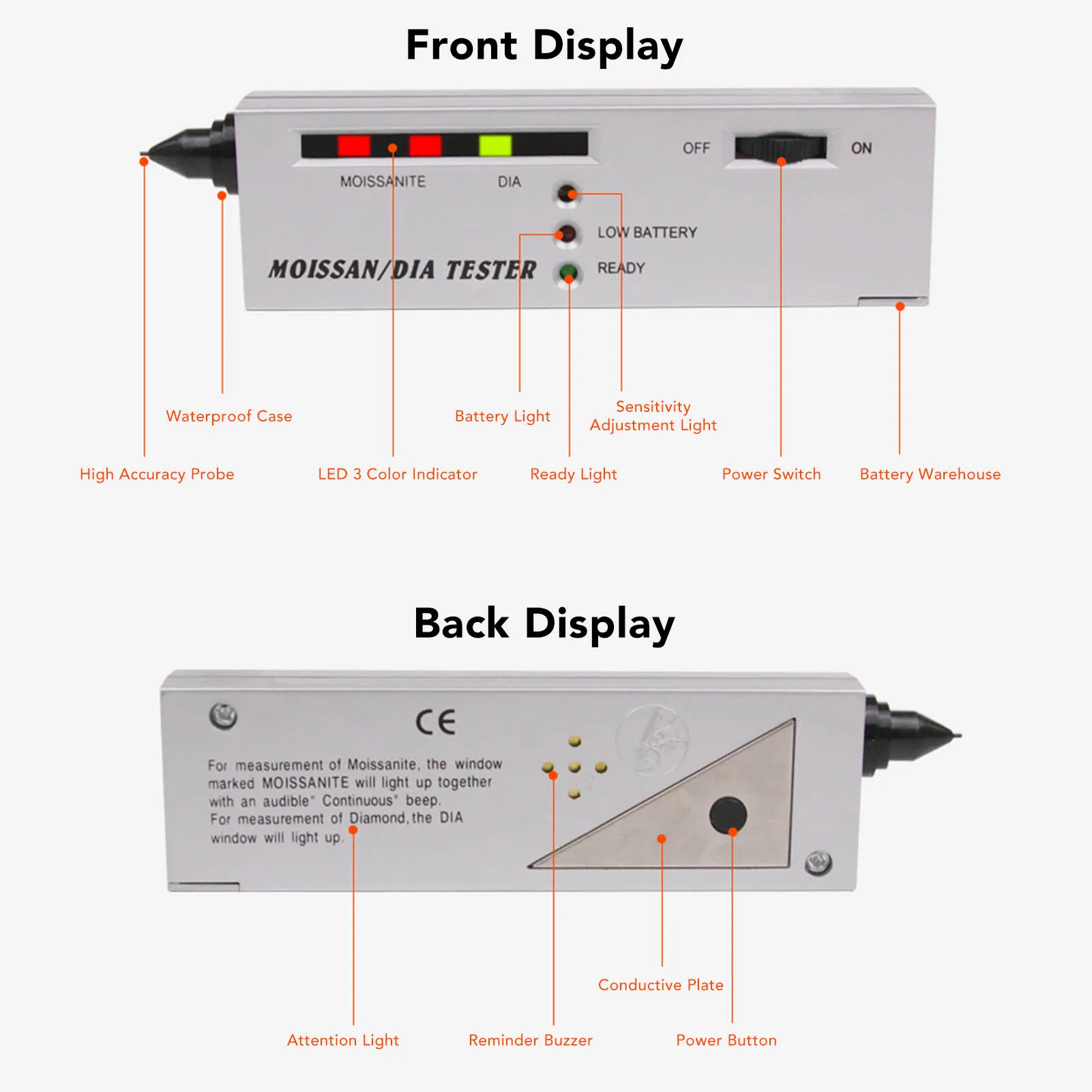 شاشة الكريستال السائل تستر مويسانيتي صلابة كاشف الجواهري أداة اختبار مع مؤشر LED شاشة الكريستال السائل اختبار المجوهرات #3