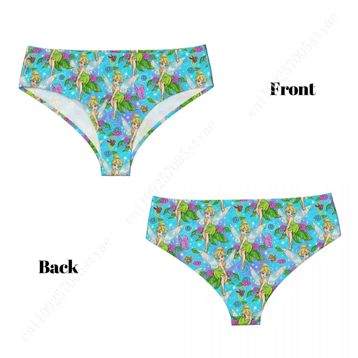 Calcinhas Femininas Personalizadas com Desenhos de Fadas Tinkerbell, Roupa Íntima Macia