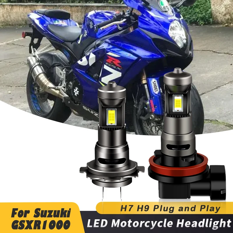 1/2pc Motorcycle H9 H7 LED Headlight For Suzuki GSXR1000 Year 2007-2008 6500K LED Headlight Bulbs High Low Beam Kit 9600LM