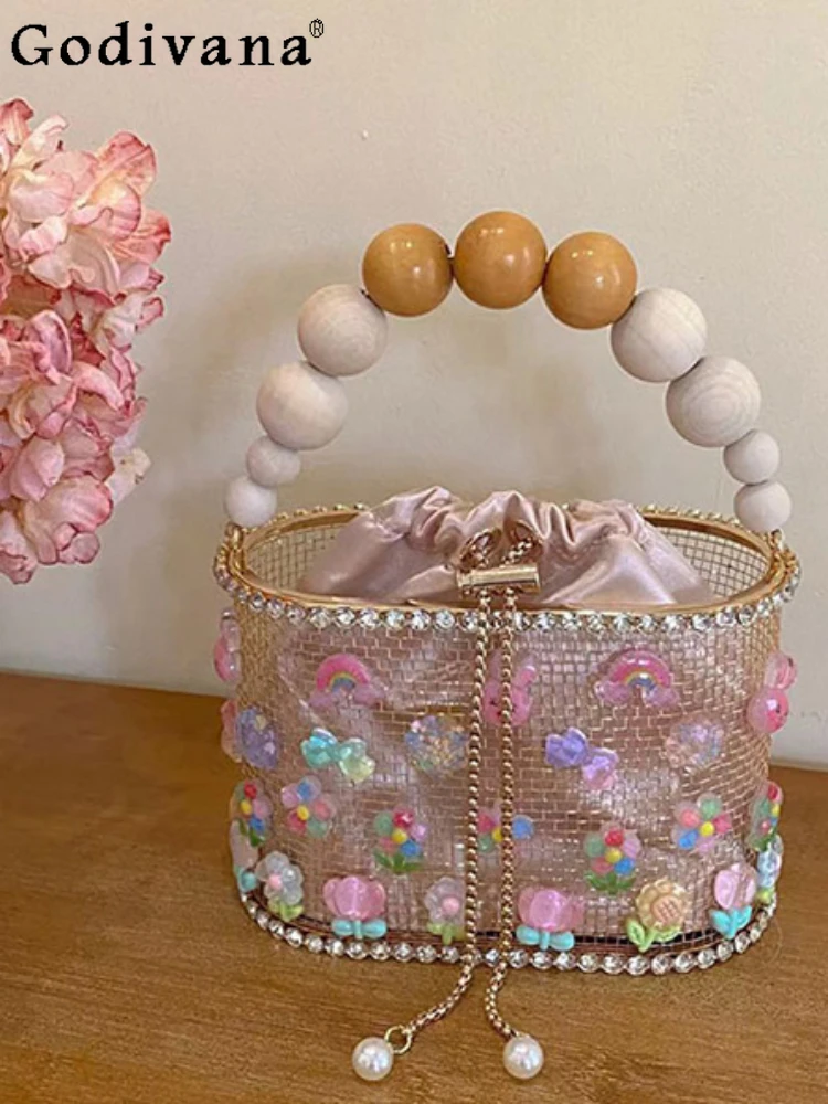 

Original Metal Cute Candy Rainbow Banquet Vegetable Basket Bird Cage Rhinestone Bucket Clutch Crossbody Bag Ladies Tote Bags