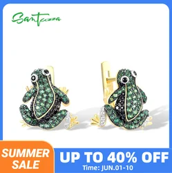 SANTUZZA Pure 925 Sterling Silver Earrings For Women Sparkling Green Black Spinel White CZ Earrings Frog Animal Fine Jewelry
