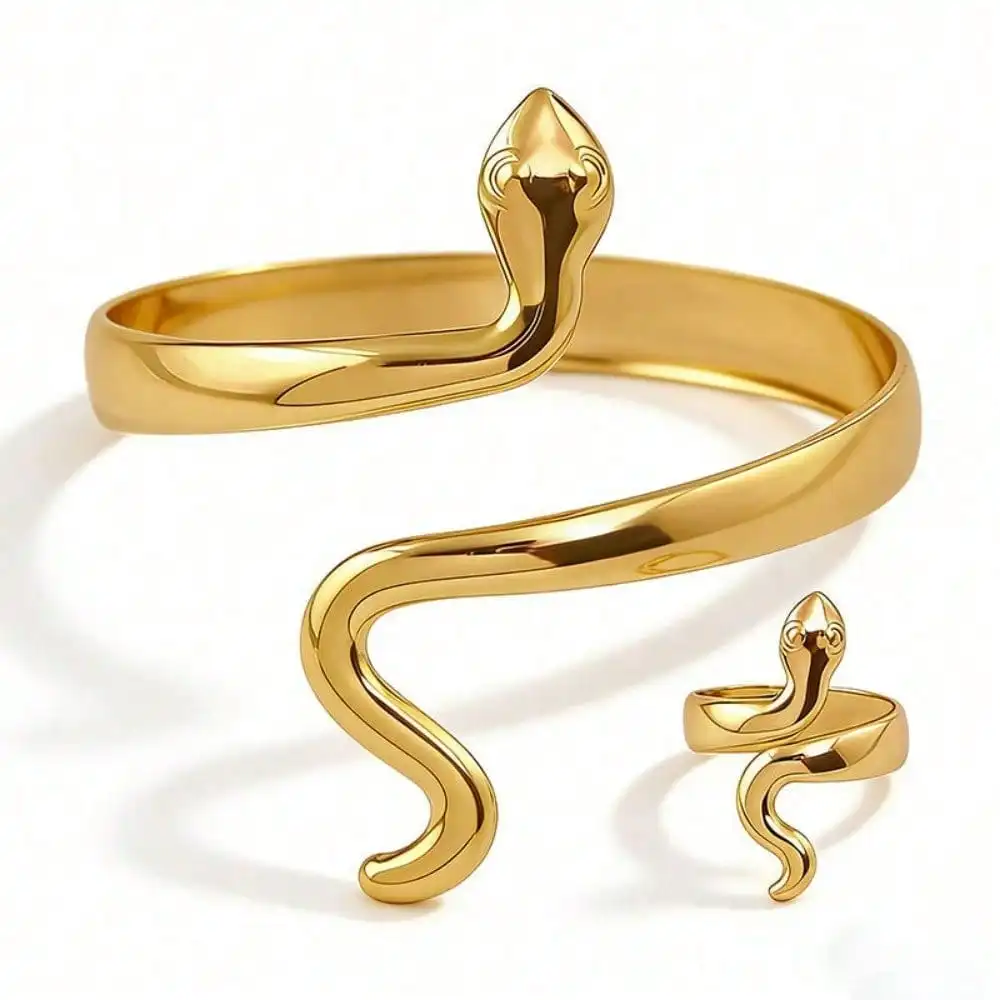 

European and American Cross-border Retro Snake-shaped Winding Ring Women's Opening Adjustable Bracelet Personalized Niche Set