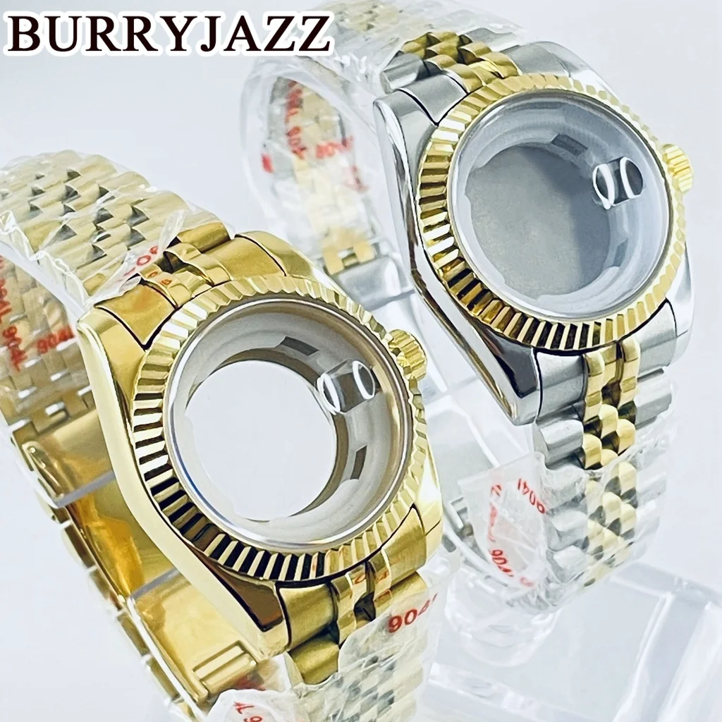 BURRYJAZZ 31mm NH05 NH06 Watch Case Gold Stainless Steel Case With Sapphire Crysta Waterproof