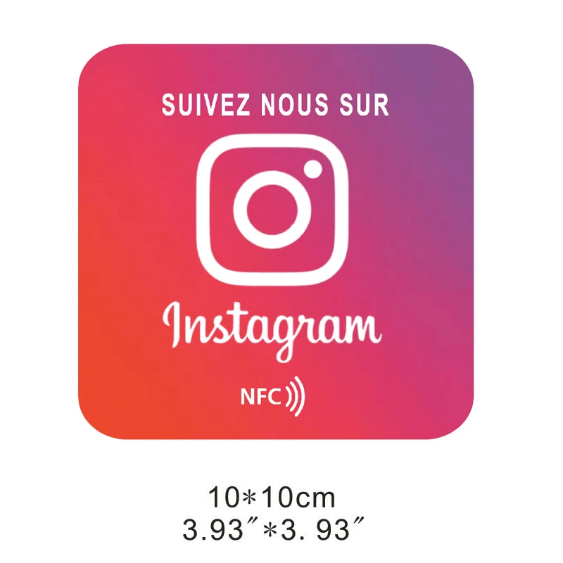 Instagram NFC Plate in French Writing PVC Material Square 10CM with Self-adhesive Backing