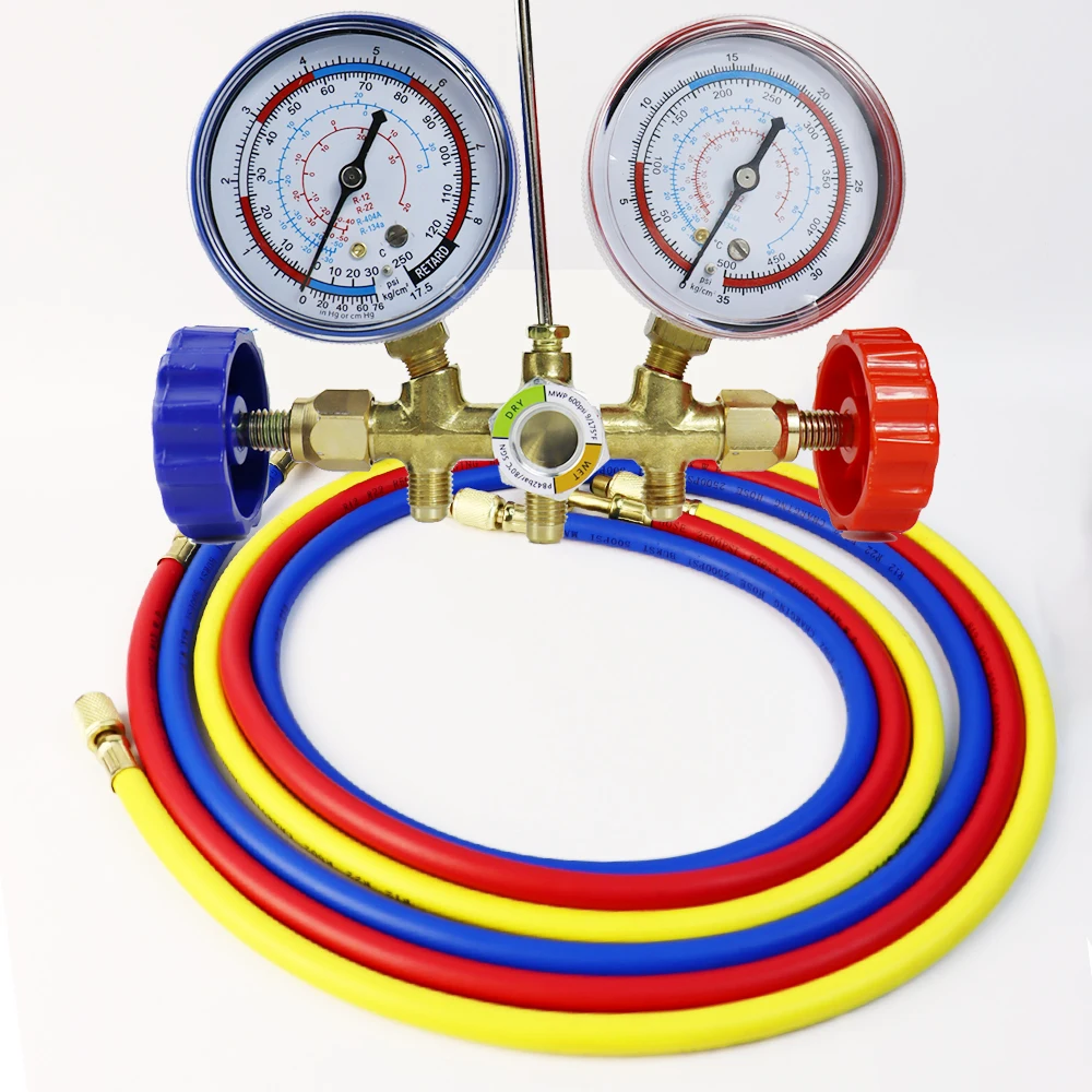 Air Conditioning Pressure Gauge  with Hose and Hook 3 Way AC Diagnostic Manifold Gauge Set for Freon For R12 R22 R404A  R134a