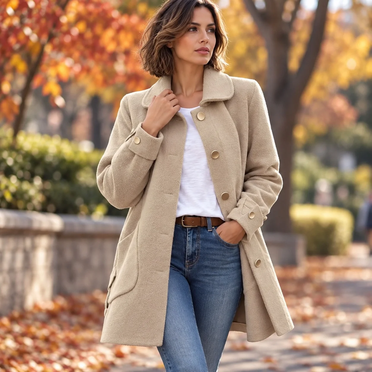 Casual Coat Turn Down Collar Loose Fit Commuter with Notched Lapel Regular Sleeve Winter Elegant Commuter Pockets Women Coat