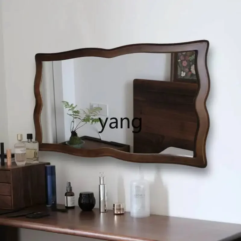 LTT, solid wood square bathroom mirror toilet wavy makeup mirror retro lace special-shaped mirror