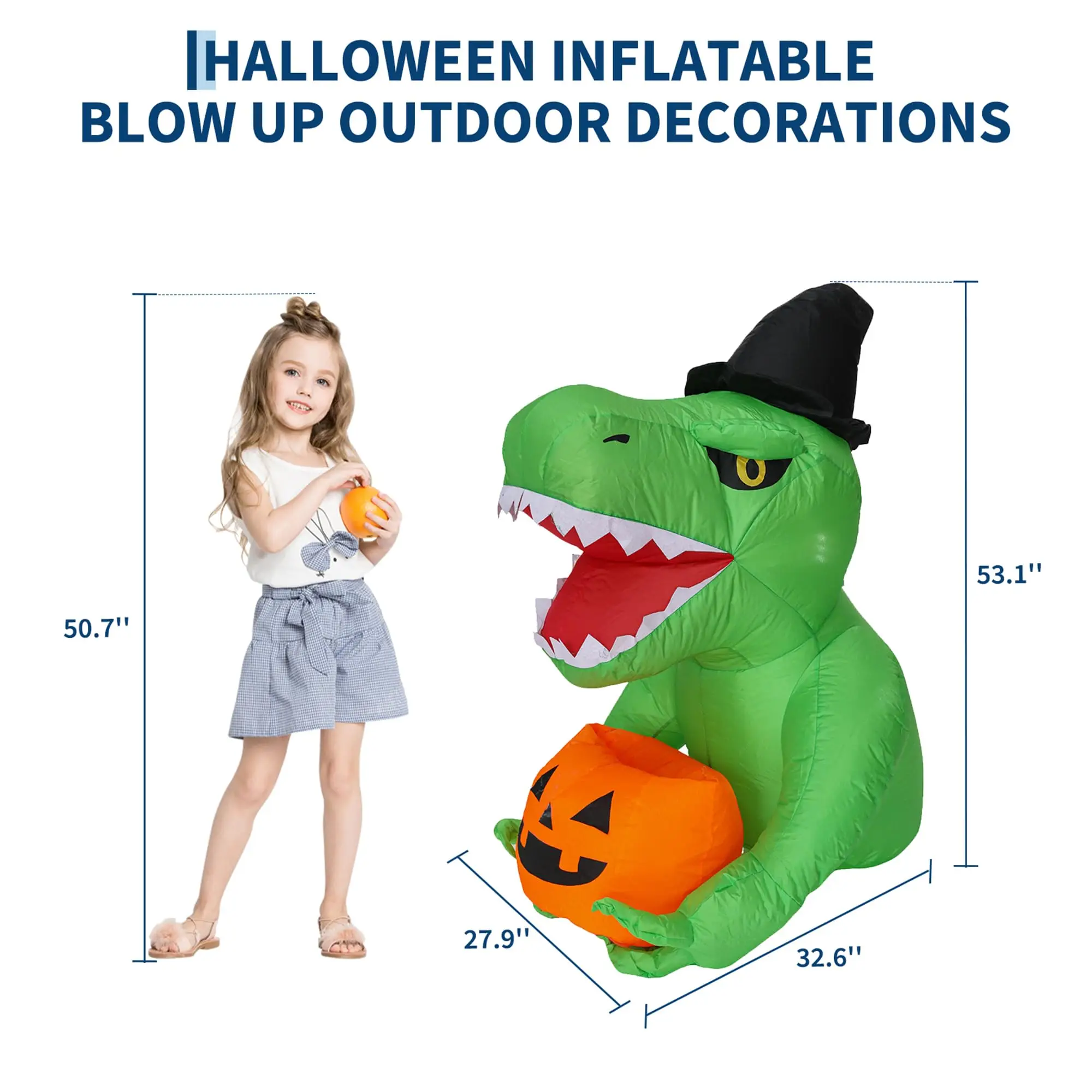 4.5ft Halloween Inflatable Dinosaur Trunk Or Treat Car Decoration With Led Lights Pumpkin Blower For Suv Truck Outdoor Party
