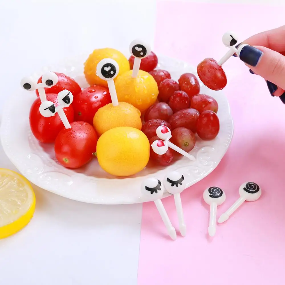 Mini Forks Eye Cartoon Food Picks For Kids Cute Fruit Fork Bento Box Decor Reusable Cartoon Children Snack Cake Dessert Lunch