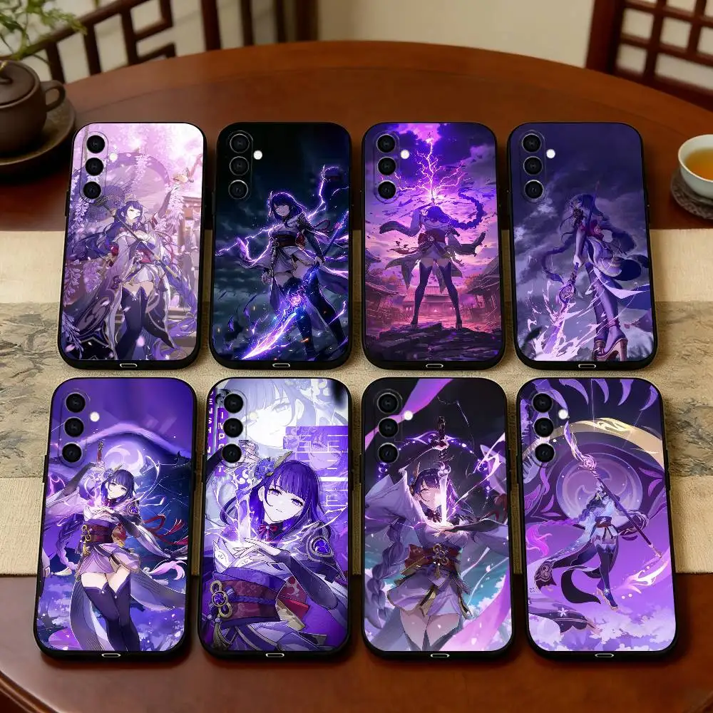 Genshin Impact R-Raiden Shogun Phone Case For Samsung Galaxy A73,A72,A71,A70,A53,A52,A51,Soft Silicone Black Cover