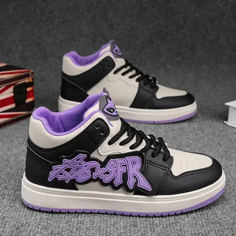 Purple Cartoon Men's Casual Sneakers Fashion Hig Top Shoes Men Original Skateboard Sneakers Men Streetwear Sports Shoes 2025