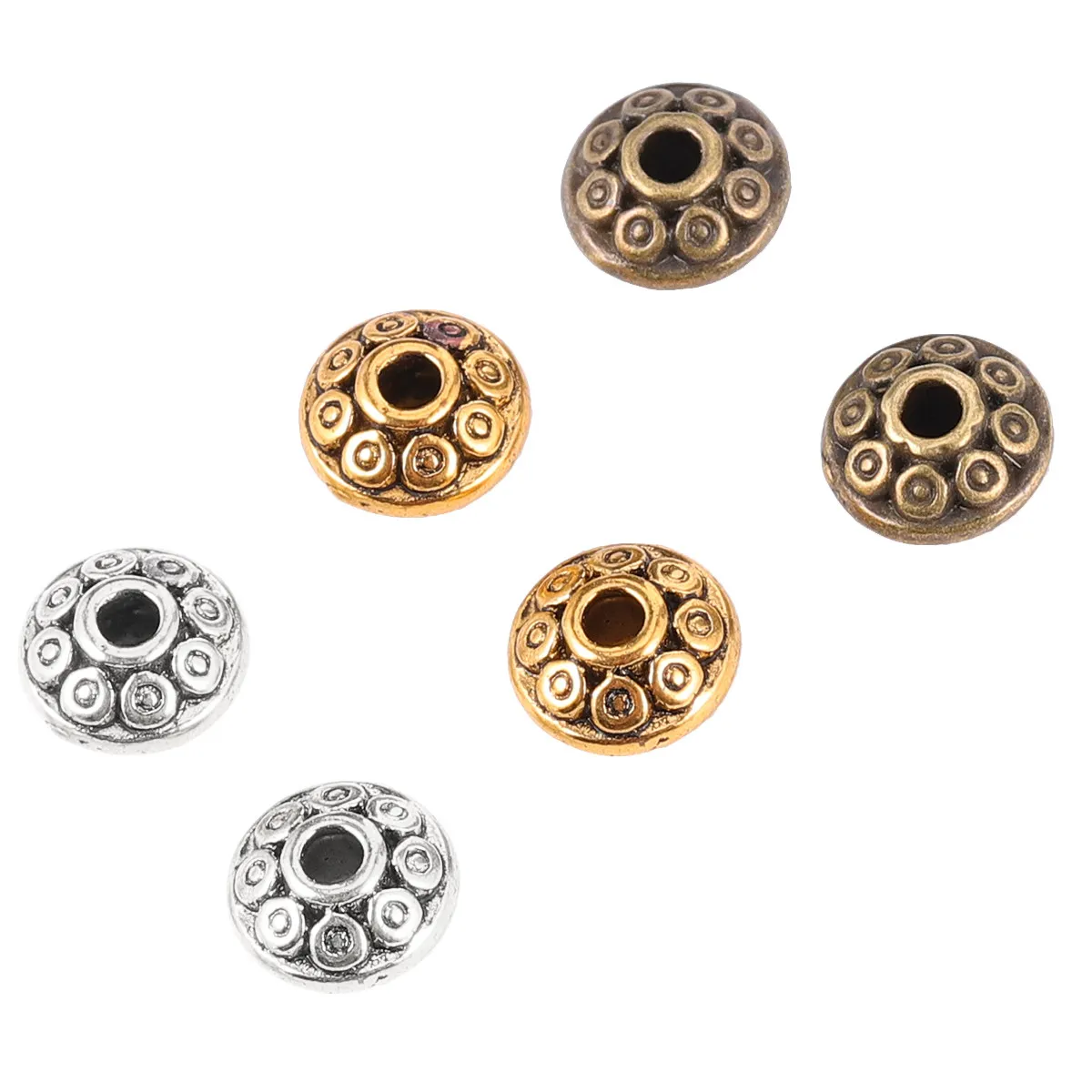 300Pcs Mixed Color Alloy Beads Round Hollow Carved Spacer Beads for DIY Jewelry Accessories Craft Gifts Kids Family Activity