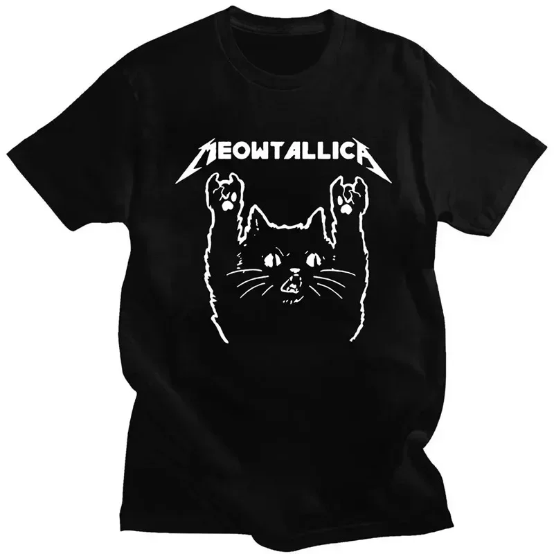 Meowtallica Cat Rock Music Print T-Shirts Men Funny Cat Rock Music Women Tops Fashion Tee Top Comfortable Unsiex Couple T Shirt