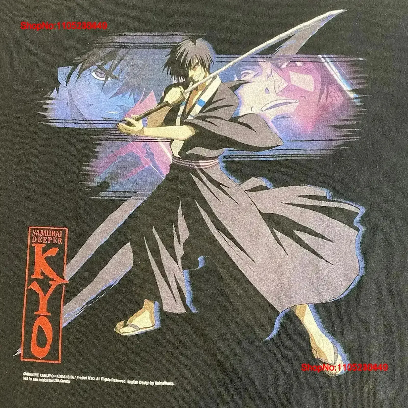 Vintage Samurai Deeper KYO Anime T Shirt Black Size XL 304 Washed fashion graphic Slightly Comfortable vintage Washed homme