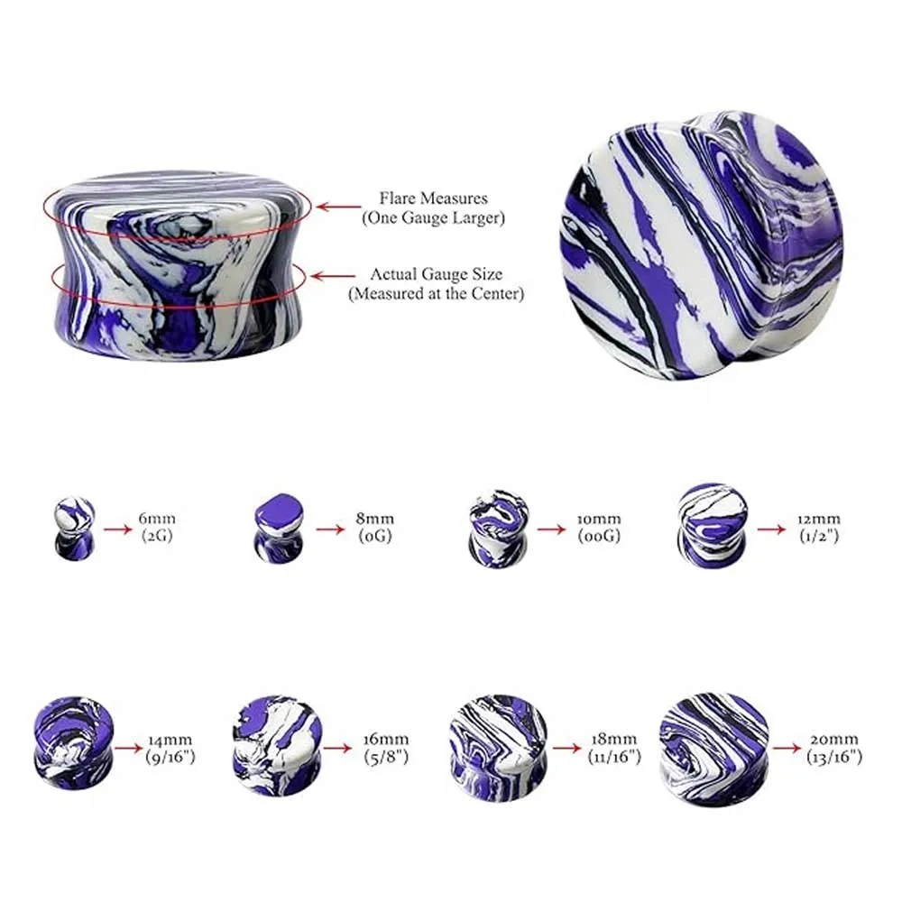 1 زوج أبيض أسود أرجواني مزيج اللون حجر الأذن مقاييس السرج الأذن المقابس مزدوجة متوهج اللحم الأنفاق ثقب المجوهرات #4