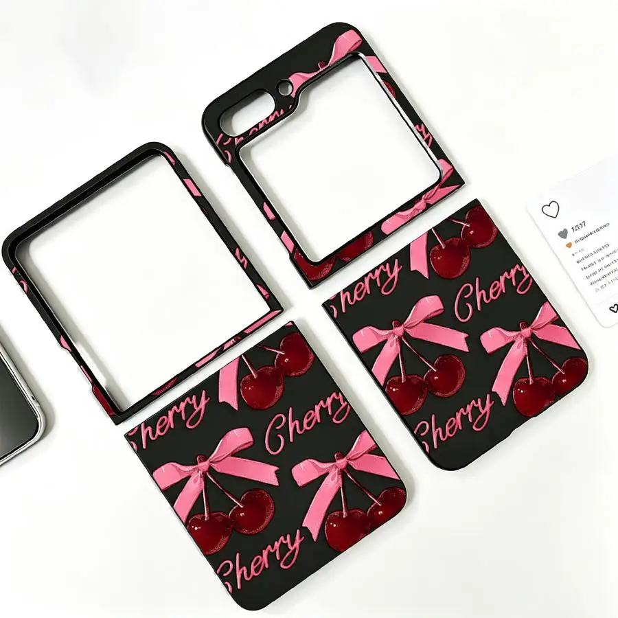 Back Phone Cover Funda Case for Samsung Galaxy Z Flip 8 Z Flip 7 6 5 4 3 Flip5 Flip4 Flip7 FE Flip3 Flip6 Bow Cherry