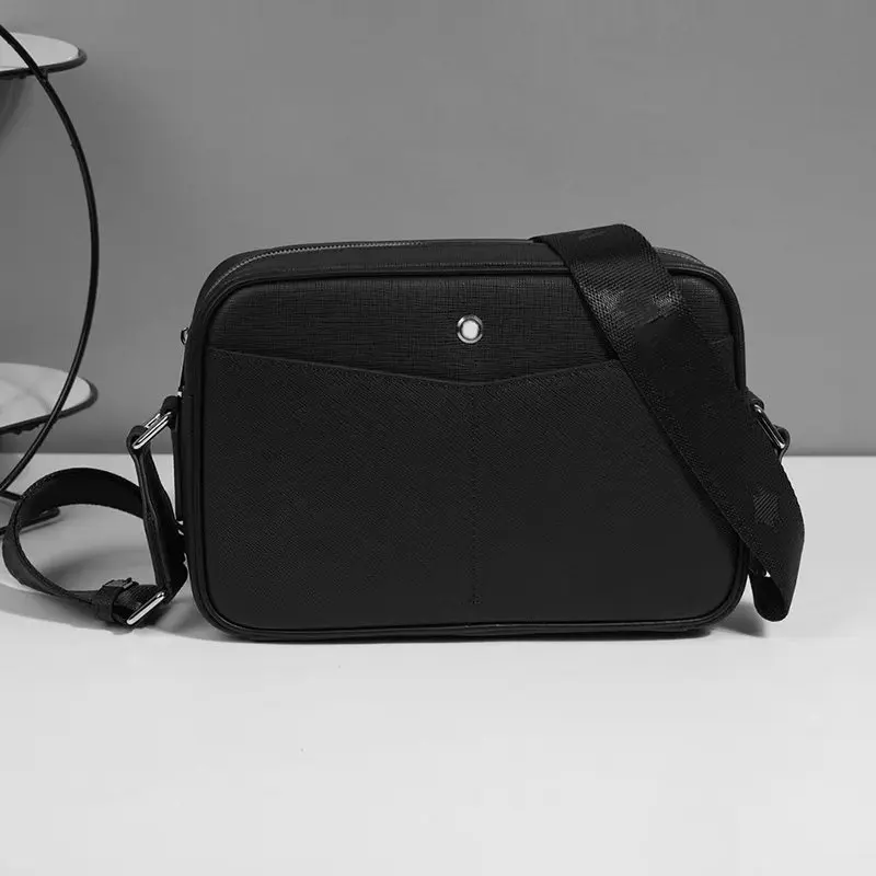 

Men's Black Woven Leather Crossbody, Casual Business Shoulder Bag for Commute