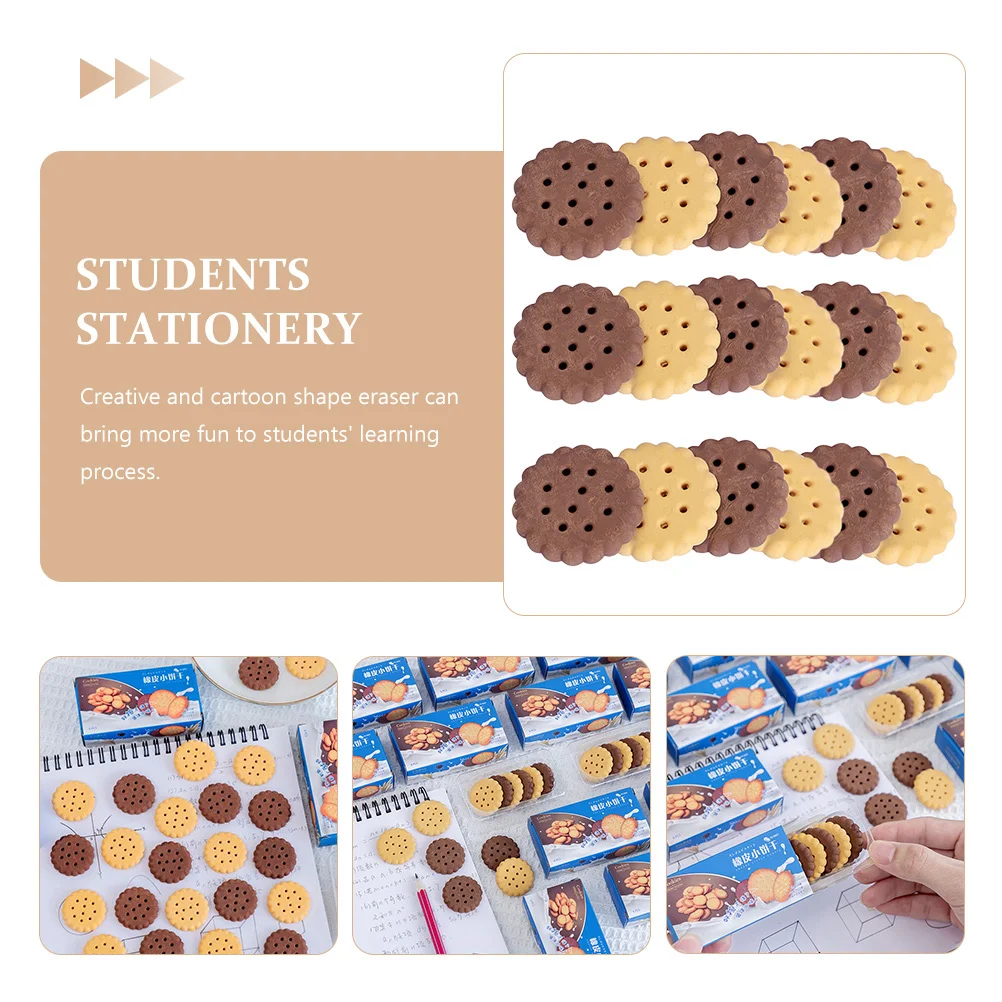18Pcs Cartoon Biscuit Shaped Erasers Kids Stationery Cute Eraser Gifts Supplies Students Classroom Use