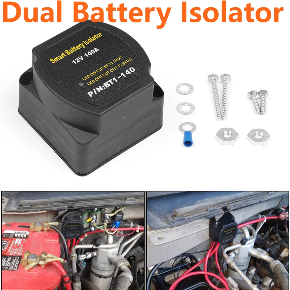 12V 140 Amp Battery Isolator Kit for Cars RVs Yachts and ATVs Automatic Switch Relay for Auxiliary Battery Charging