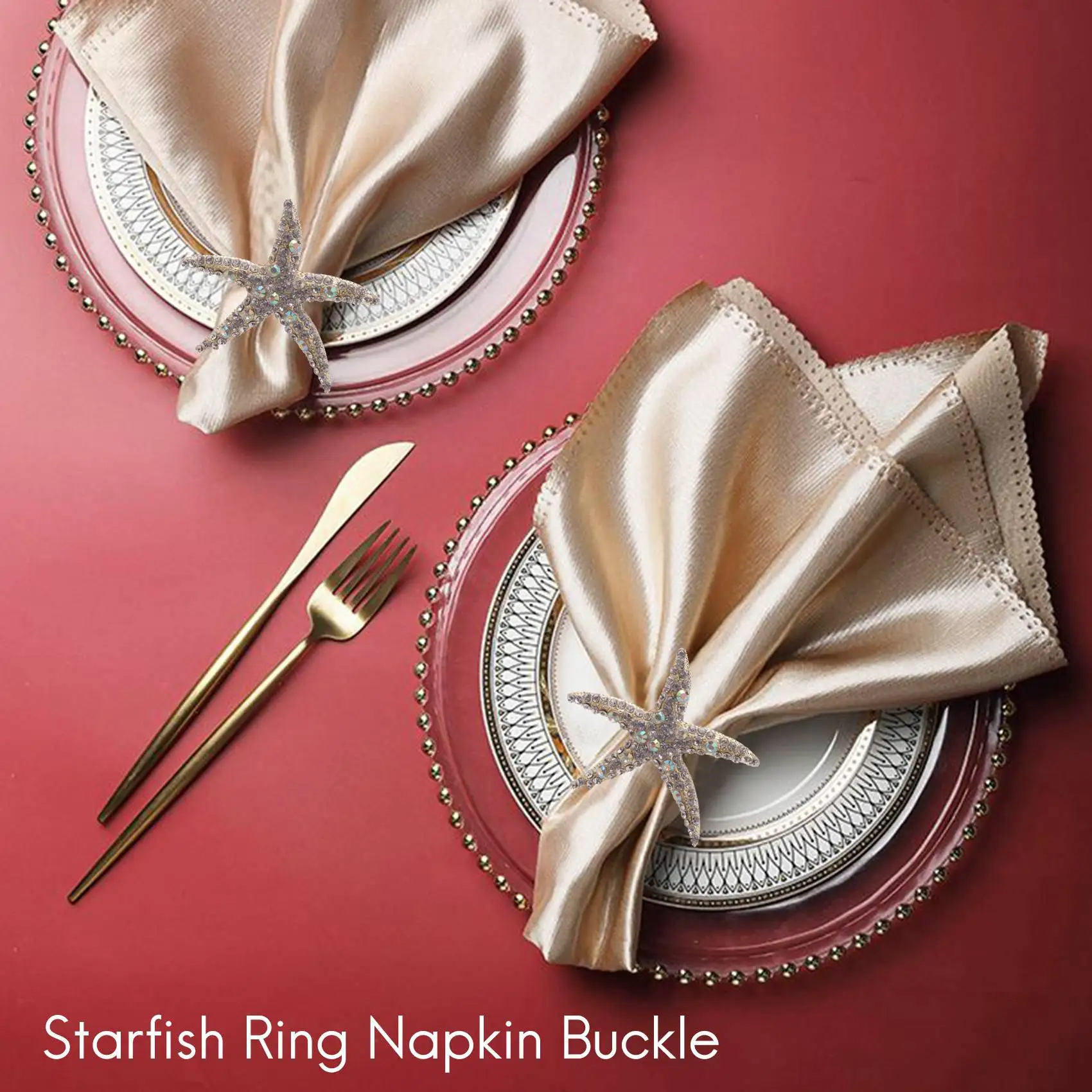 8PCS Crystal Starfish Napkin Rings Rhinestone Napkin Holders for Wedding Beach Table Decor