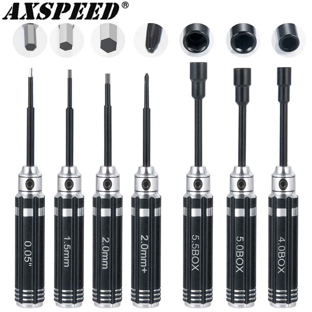 

AXSPEED 7PCS Hex Screwdriver Socket Tool Set 1.5mm 2.0mm 4.0BOX 5.0BOX 5.5BOX for RC Helicopter Boat Car Toys Repair Tools