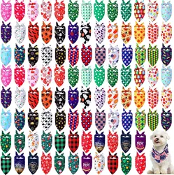 Wholesale 50/100pcs Christmas Dog Bandana Bulk Valentine's Day Plaid Pets Scarf Triangle Mix Pet Bandanas For Medium Large Dogs