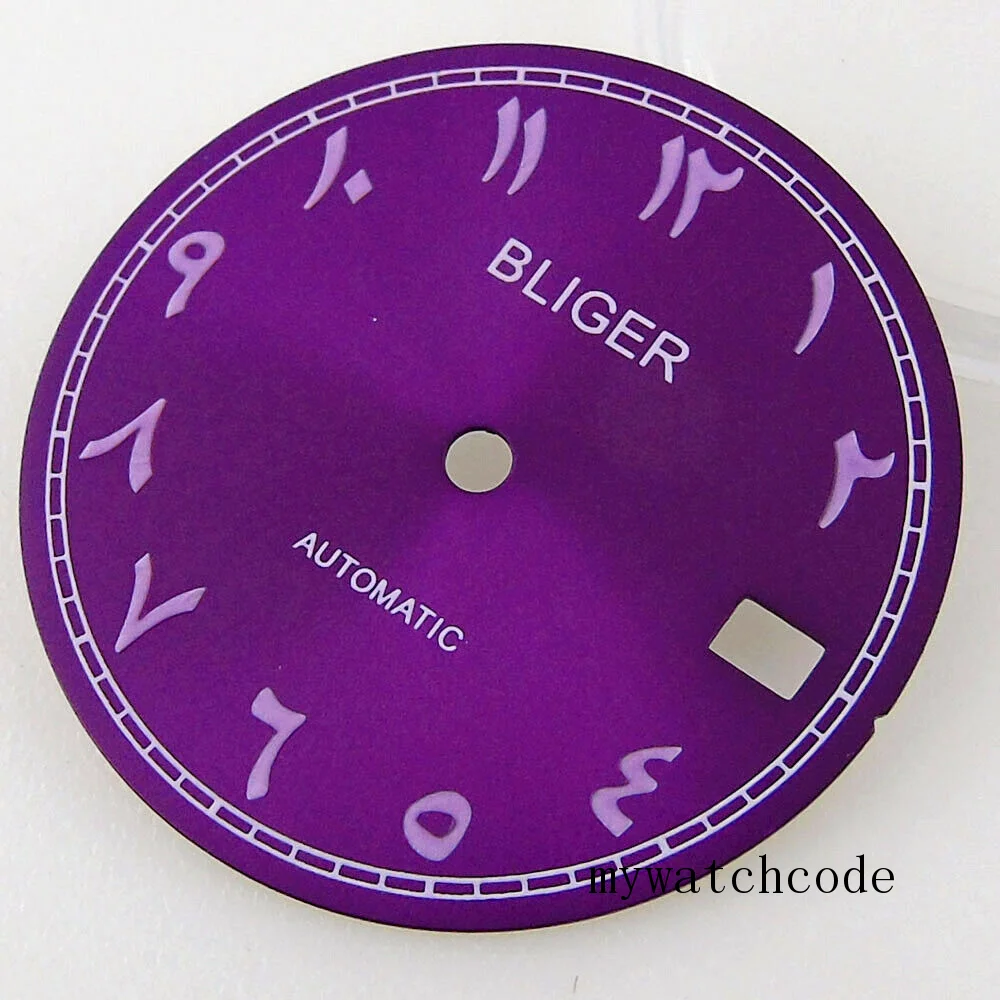Bliger 29mm viola/rosa/blu/verde/nero quadrante orologio verde Lume Fit NH35A NH36A movimento automatico pezzi di ricambio per orologi