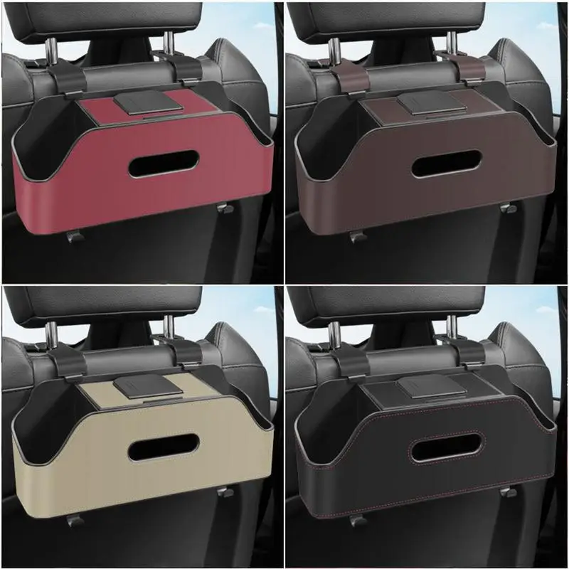 Backseat Car Organizer Headrest Hooks Car Seat Back Storage Tissue Box 2 Cup Holders Headrest Back Seat Storage Car Necessities