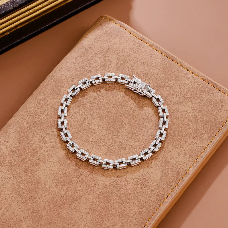 

Luxury Solid Platinum PT950 Women's Moissanite Diamond Bracelet Women's Ins Niche Simple Cuban Chain Bracelet