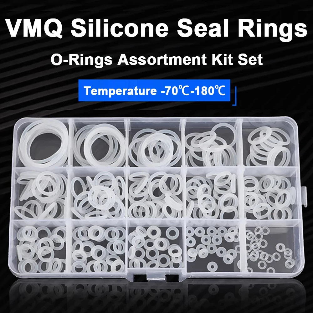 

VMQ Silicone O Rings Gasket Seals Assortment Different Size With Plastic Box Kit Set Oil Resistant, Waterproof, Heat-Resistant