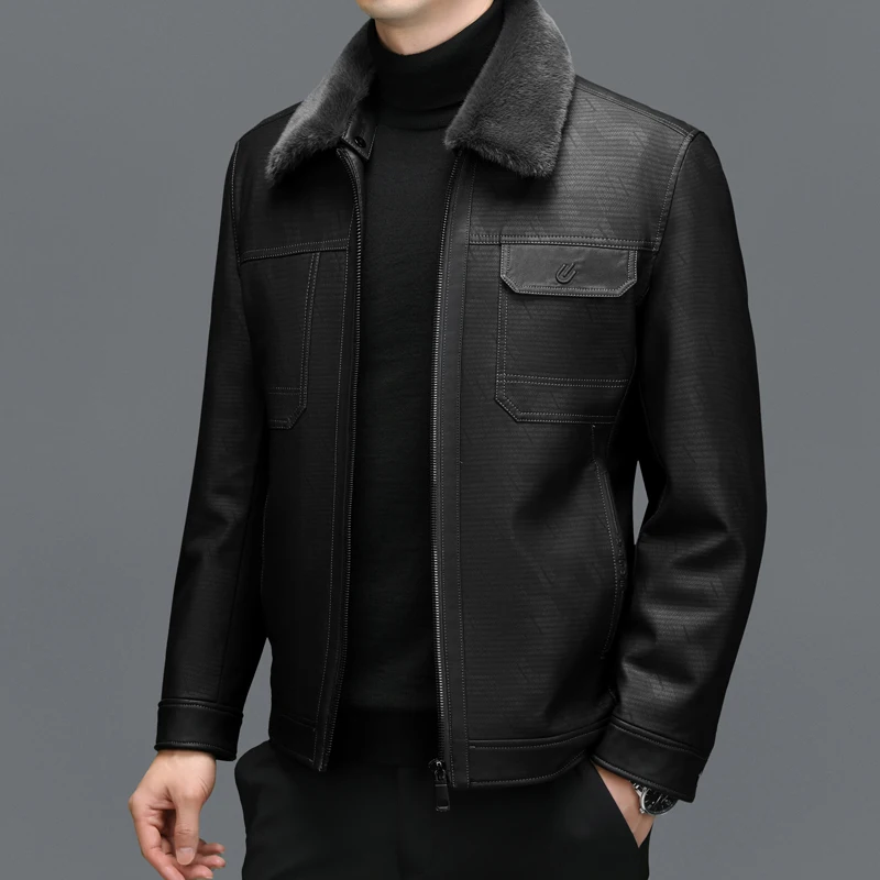 ZDT-8051 Herren Echt leder Daunen mantel Winter Echt leder Mantel Schaffell Jacke Revers verdickt Freizeit mantel