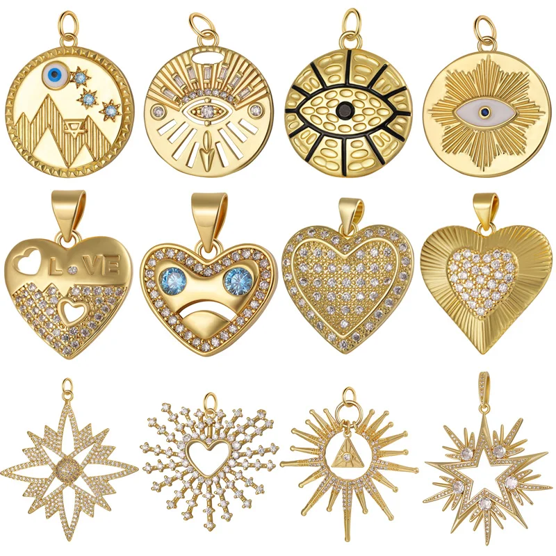 JUYA 2022 Luxury Gold Color Copper Charms Pendants Evil Eyes Heart Style Necklace Pendant DIY Jewelry Findings Accessories
