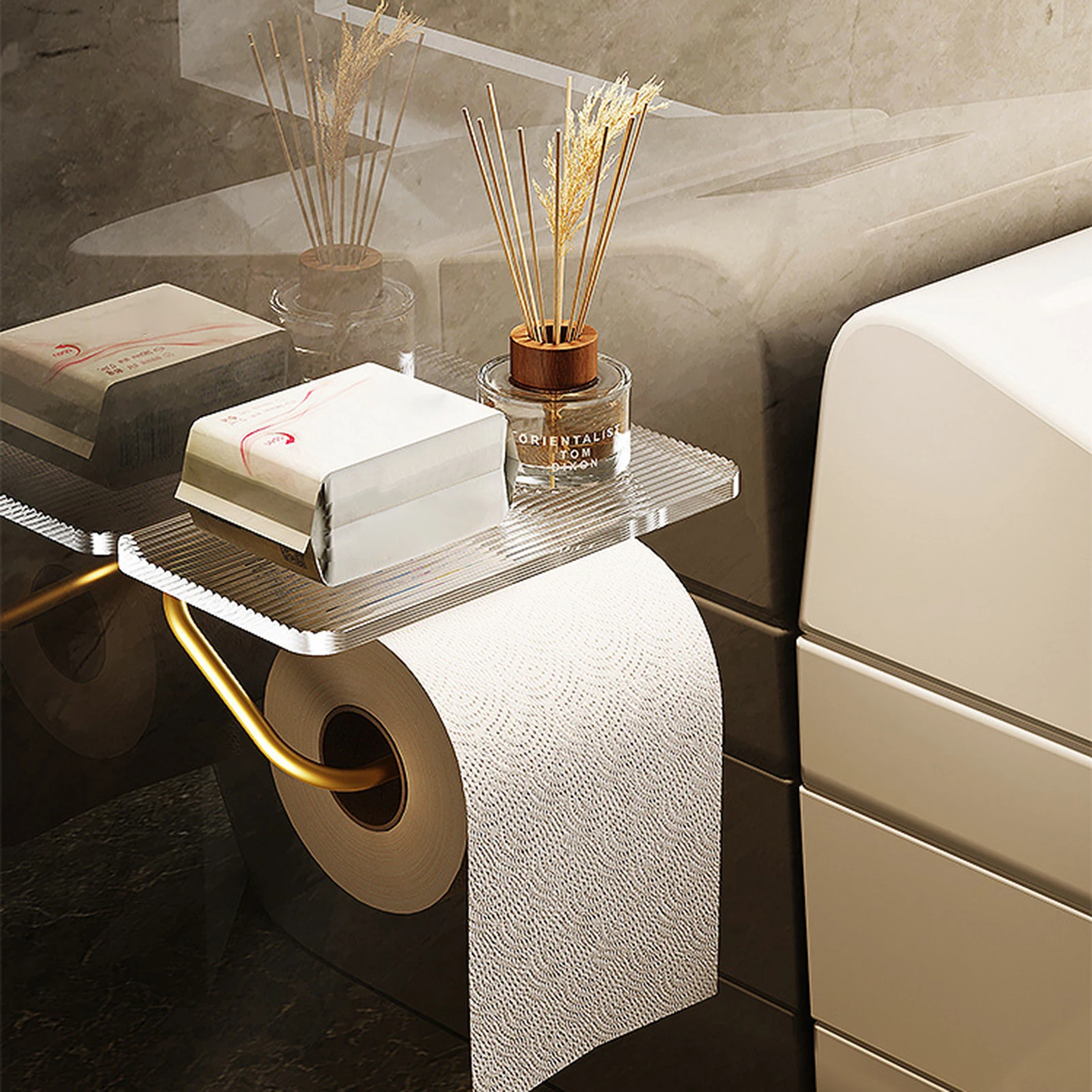 

Wall Mounted Paper Towel Roll Rack punch-Free Roll Paper Holder Wall-Mounted for Balcony Bedroom