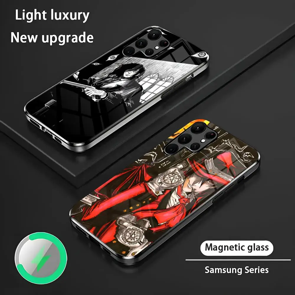Funda de teléfono Anime Hellsing S24 Ultra, Fundas Celulares para Samsung S24 S23 S22 S21 S20 Plus Ultra Note20, funda de teléfono magnética de cristal